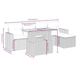 Vrtna sedežna garnitura 6-delna z blazinami siv poli ratan - slika 4