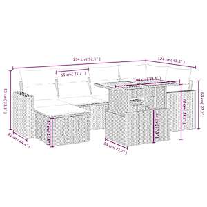 Vrtna sedežna garnitura 7-delna z blazinami bež poli ratan - slika 4