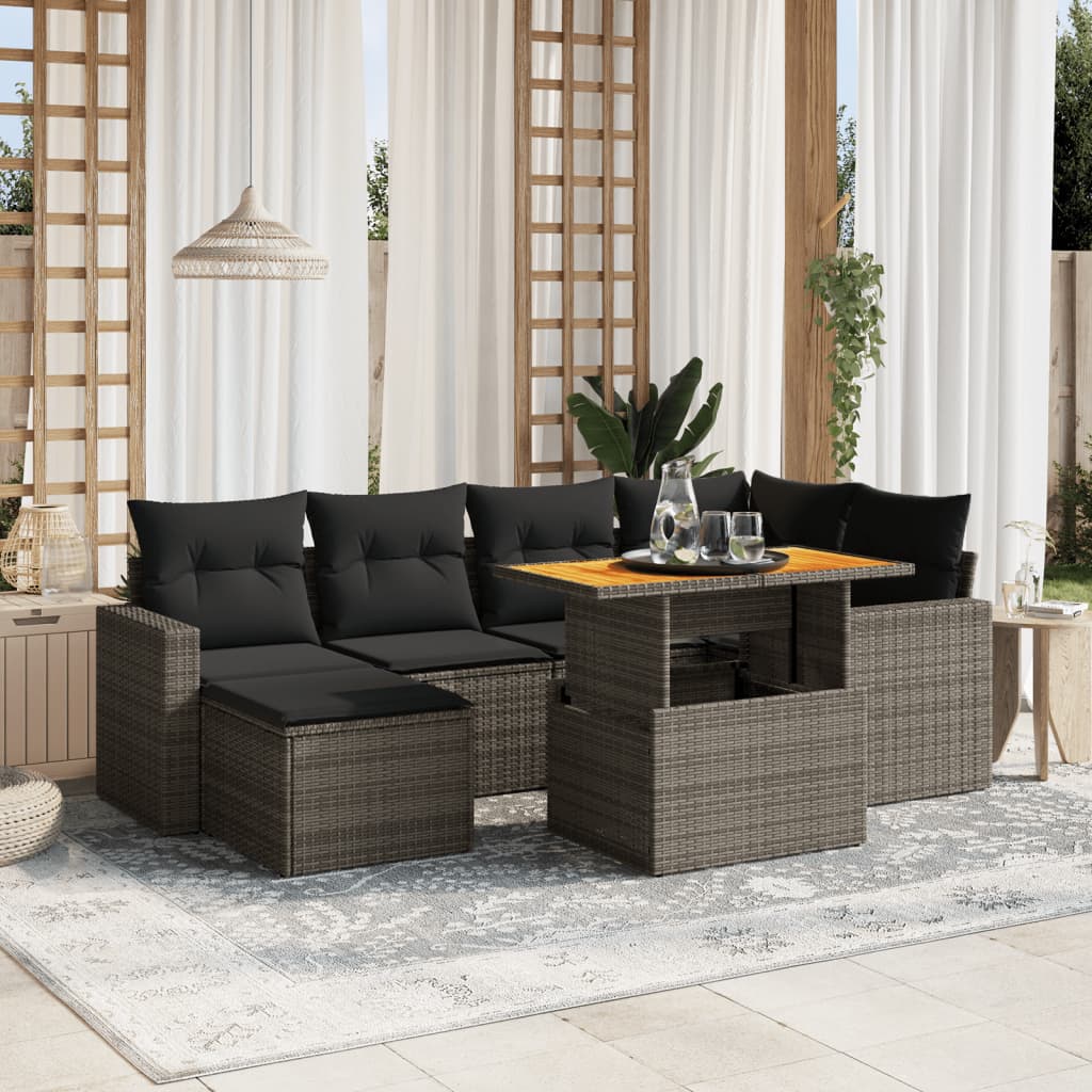 vidaXL 7-tlg. Garten-Sofagarnitur mit Kissen Grau Poly Rattan