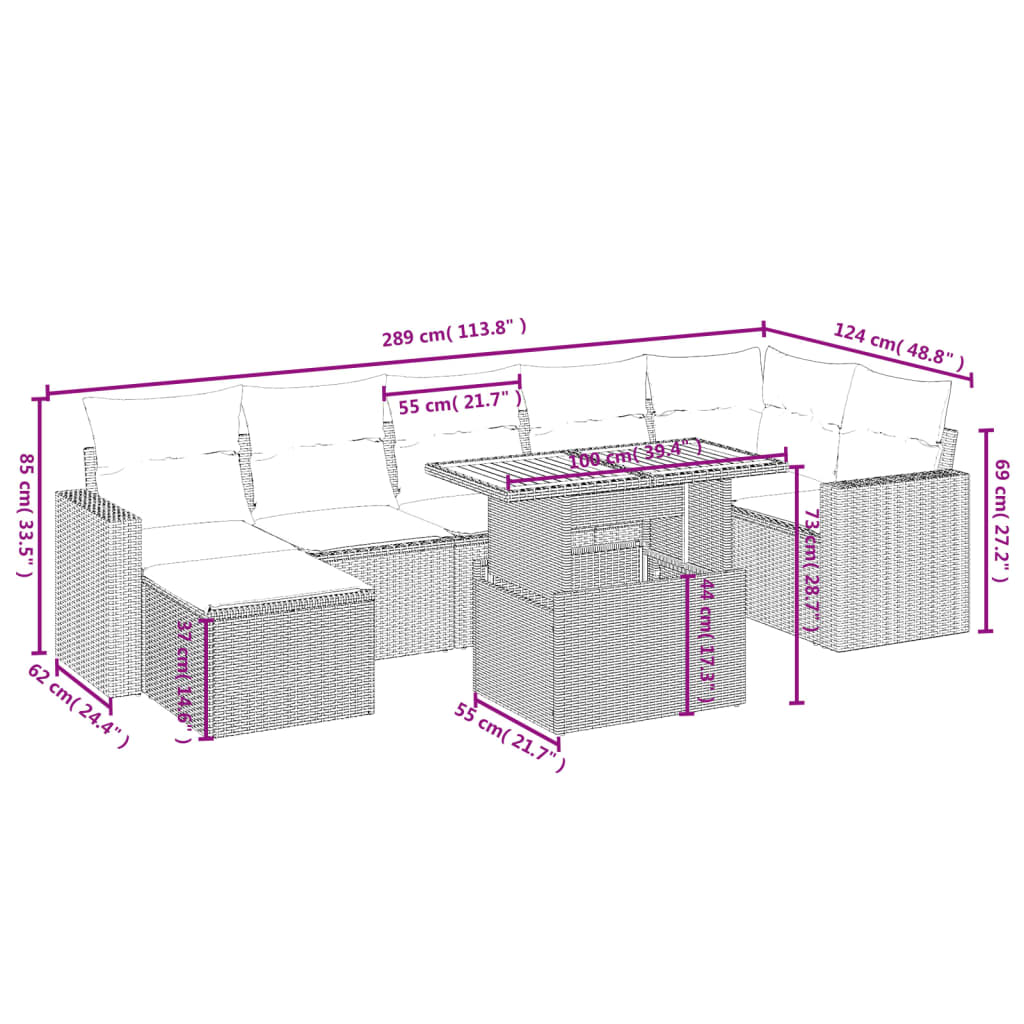 Set mobilier de grădină cu perne, 8 piese, negru, poliratan 3275597 - imagine 4