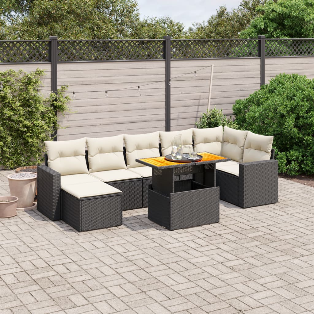 vidaXL 8-tlg. Garten-Sofagarnitur mit Kissen Schwarz Poly Rattan