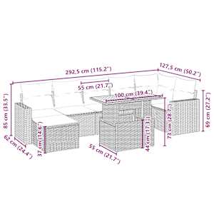 Vrtna sedežna garnitura 8-delna z blazinami bež poli ratan - slika 4