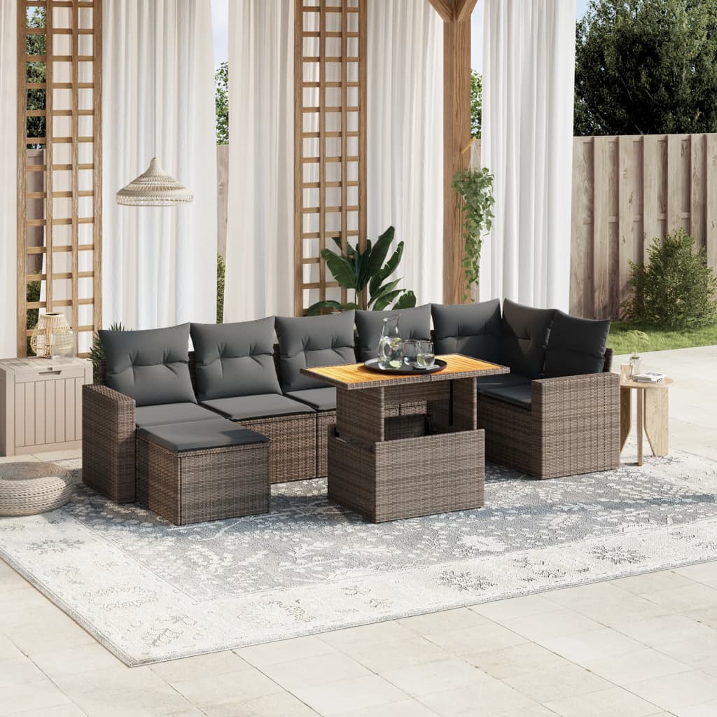 vidaXL 8-tlg. Garten-Sofagarnitur mit Kissen Grau Poly Rattan