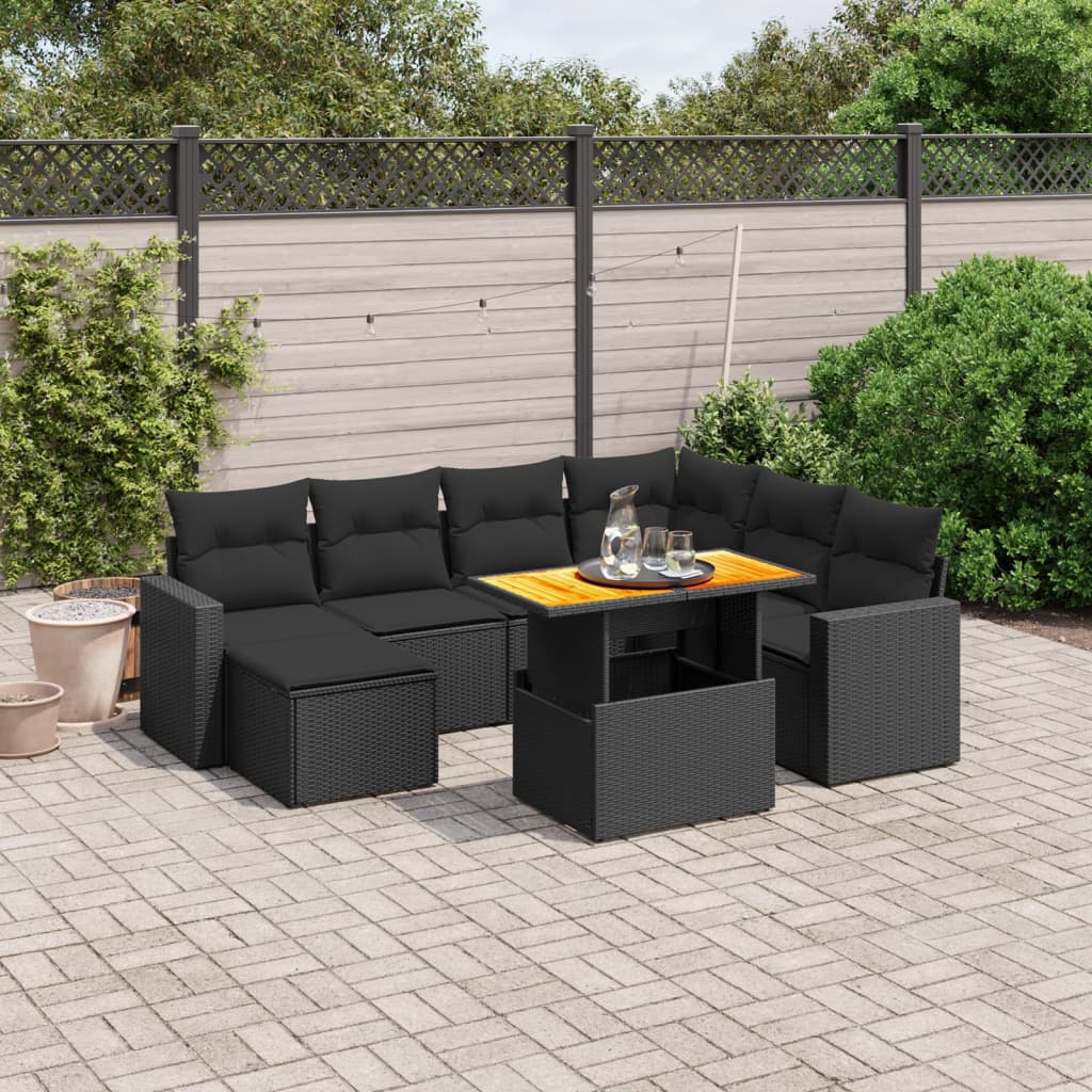 vidaXL Set mobilier de grădină cu perne, 8 piese, negru, poliratan