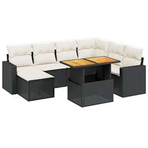 Vrtna sedežna garnitura 8-delna z blazinami črn poli ratan - slika 2