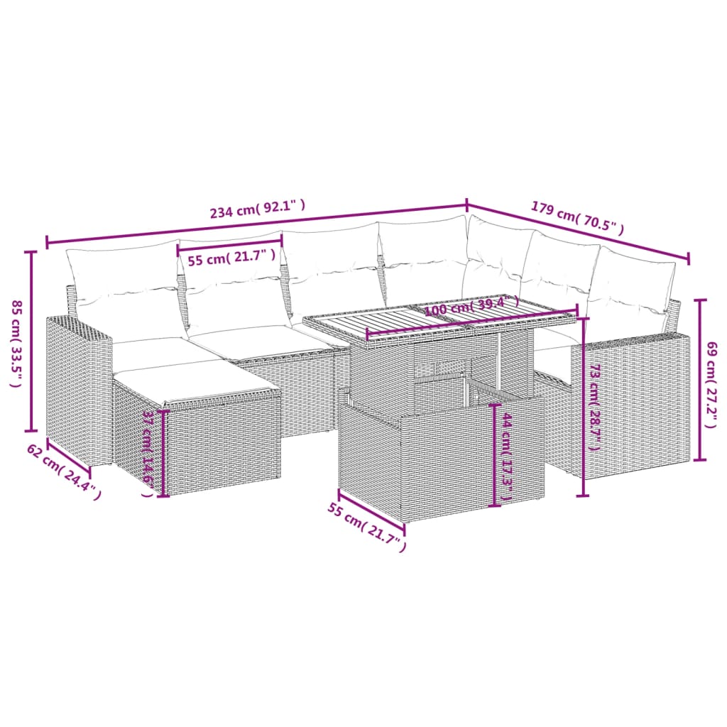 Set mobilier de grădină cu perne, 8 piese, negru, poliratan 3275604 - imagine 4