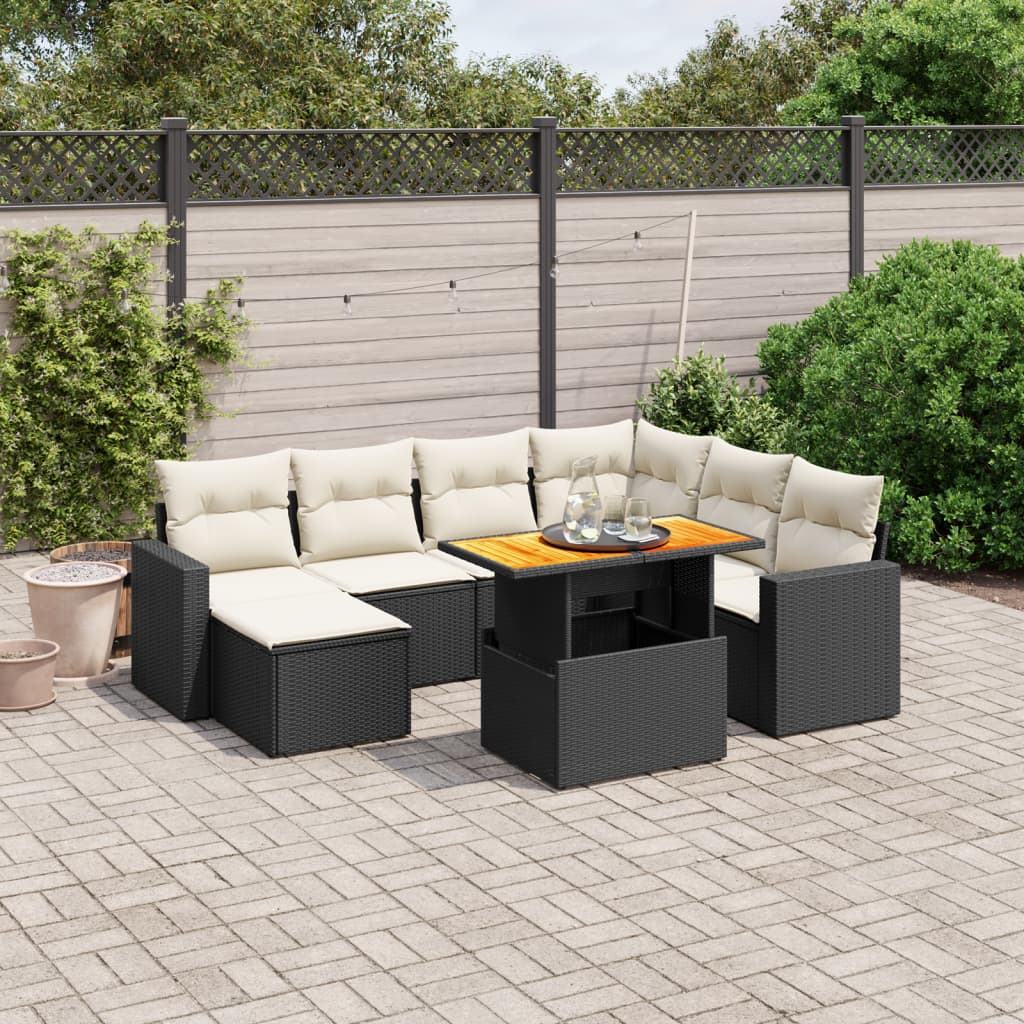 vidaXL 8-tlg. Garten-Sofagarnitur mit Kissen Schwarz Poly Rattan