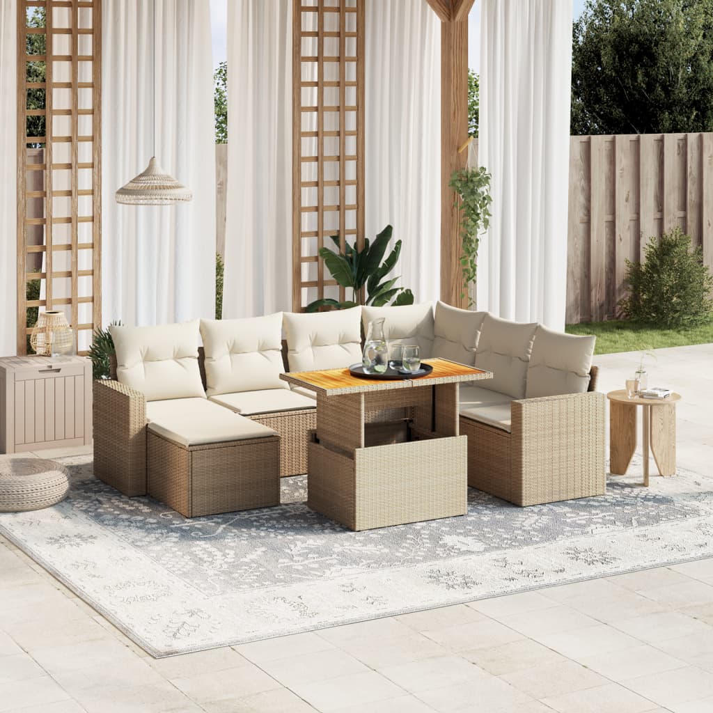 vidaXL 8-tlg. Garten-Sofagarnitur mit Kissen Beige Poly Rattan