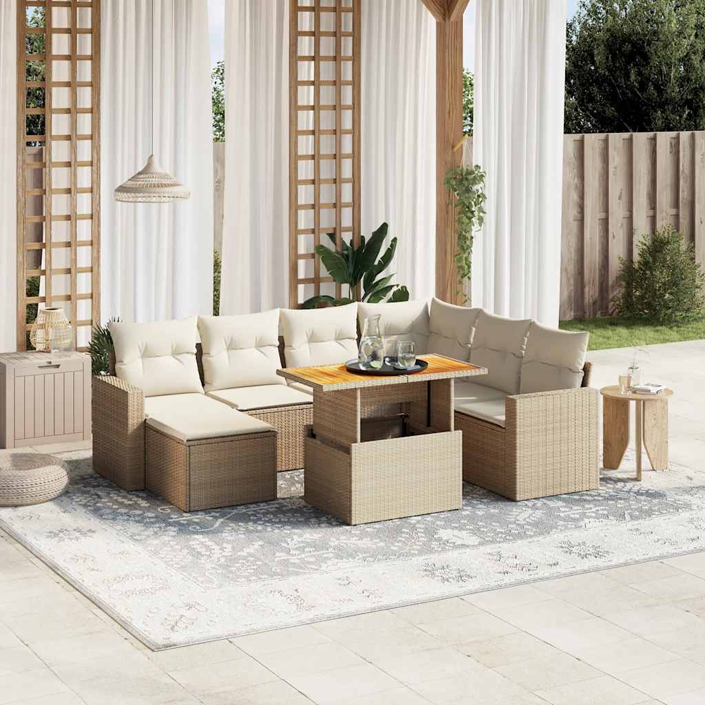 vidaXL 8-tlg. Garten-Sofagarnitur mit Kissen Beige Poly Rattan