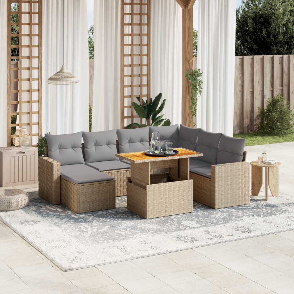 vidaXL 8 pcs conjunto de sofás p/ jardim com almofadões vime PE bege