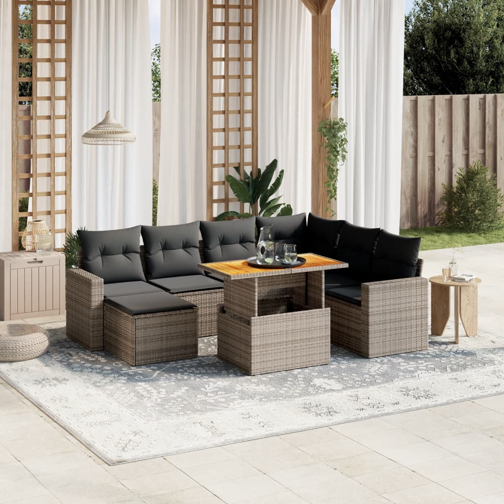 vidaXL 8-tlg. Garten-Sofagarnitur mit Kissen Grau Poly Rattan