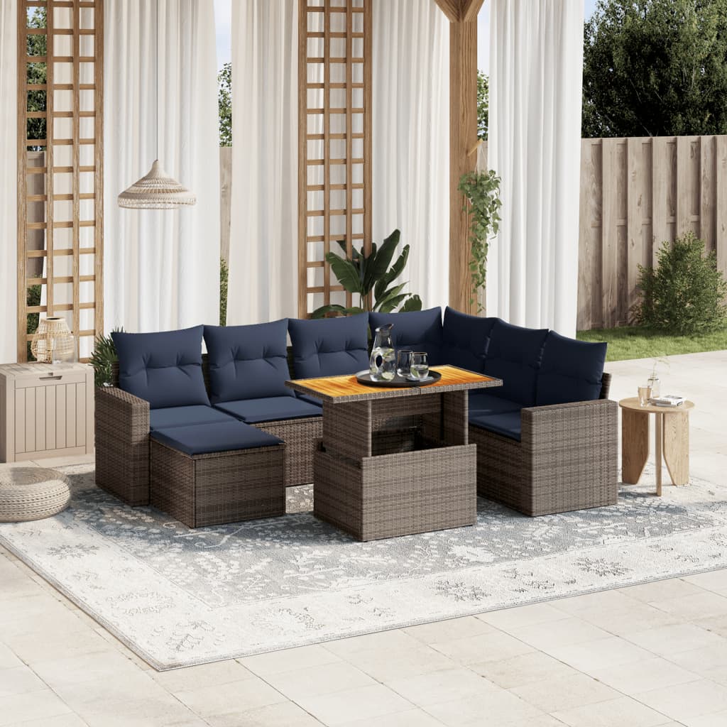 Set de sofás de jardín 8 pzas con cojines ratán sintético gris