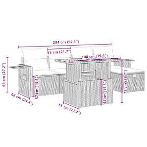 Vrtna sedežna garnitura 6-delna z blazinami bež poli ratan - slika 4