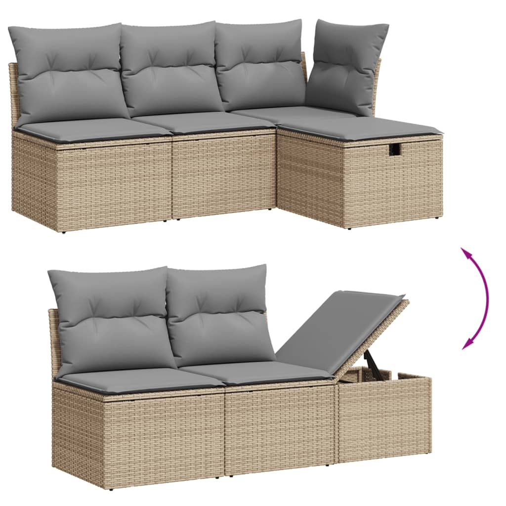 vidaXL 6-delige Loungeset met kussens poly rattan beige afbeelding