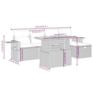 Vrtna sedežna garnitura 6-delna z blazinami bež poli ratan - slika 4