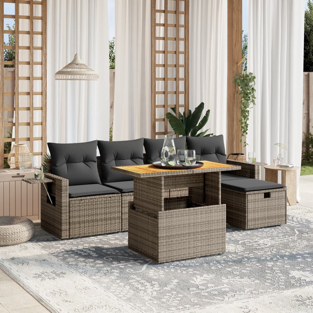 vidaXL 6-tlg. Garten-Sofagarnitur mit Kissen Grau Poly Rattan