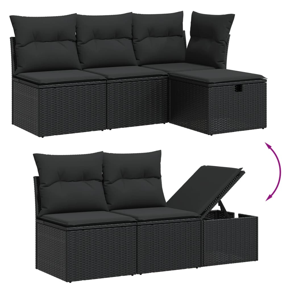 vidaXL 7-delige Loungeset met kussens poly rattan zwart afbeelding