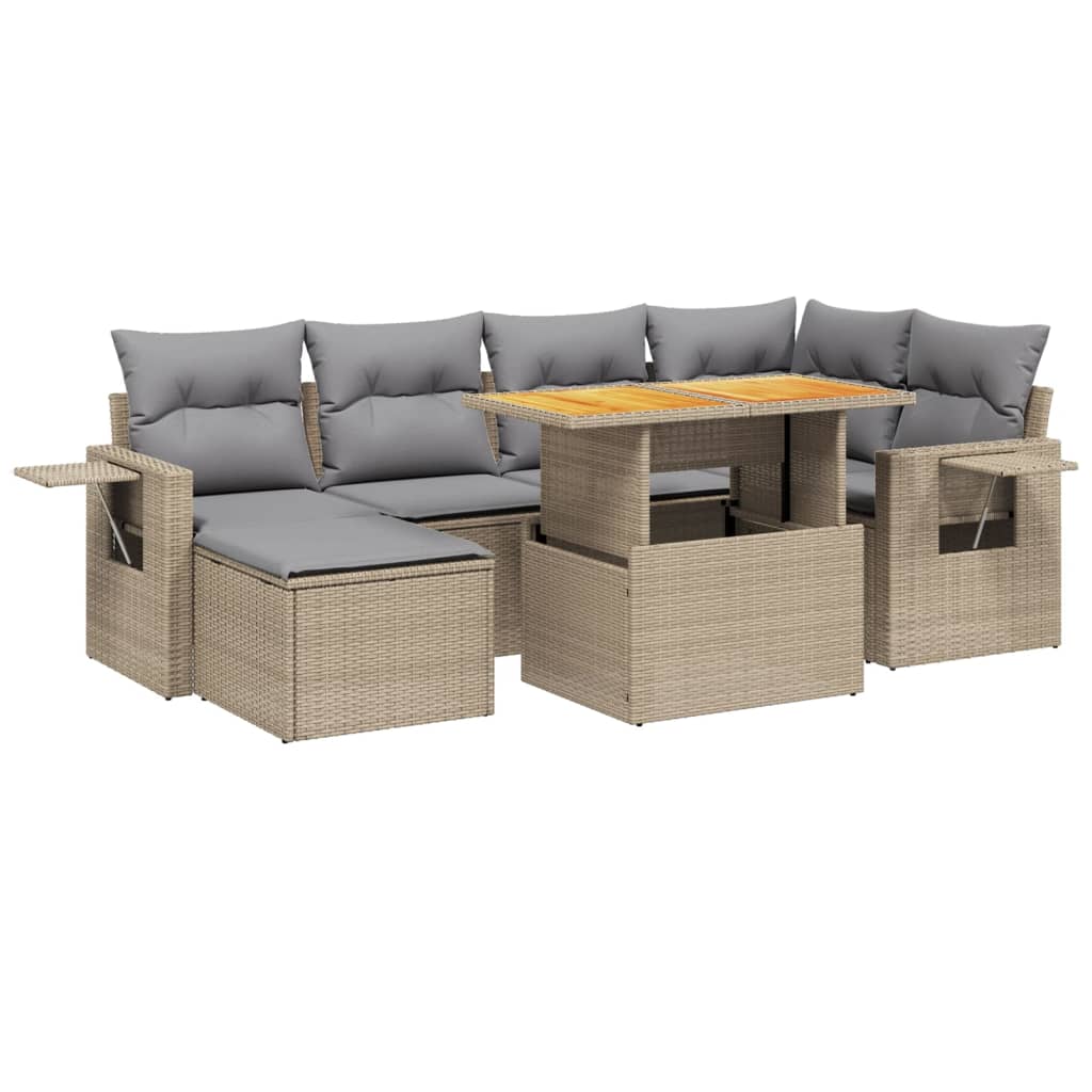 Thumbnail - vidaXL 7-tlg. Garten-Sofagarnitur mit Kissen Beige Poly Rattan