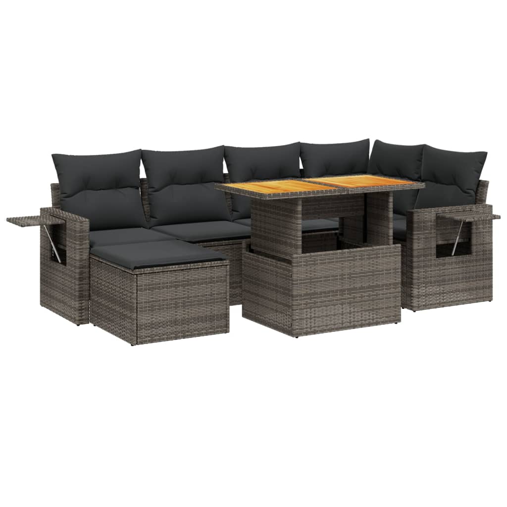 Thumbnail - vidaXL 7-tlg. Garten-Sofagarnitur mit Kissen Grau Poly Rattan