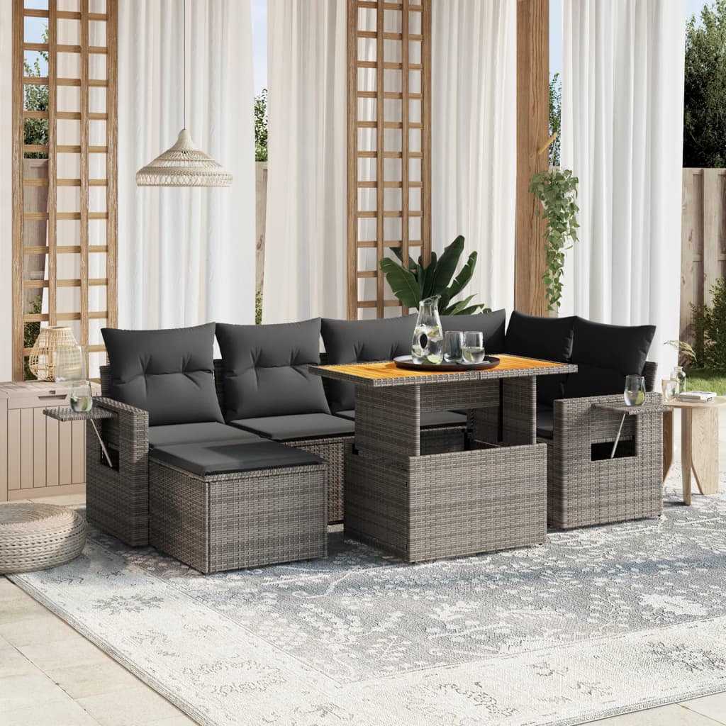 vidaXL 7-tlg. Garten-Sofagarnitur mit Kissen Grau Poly Rattan