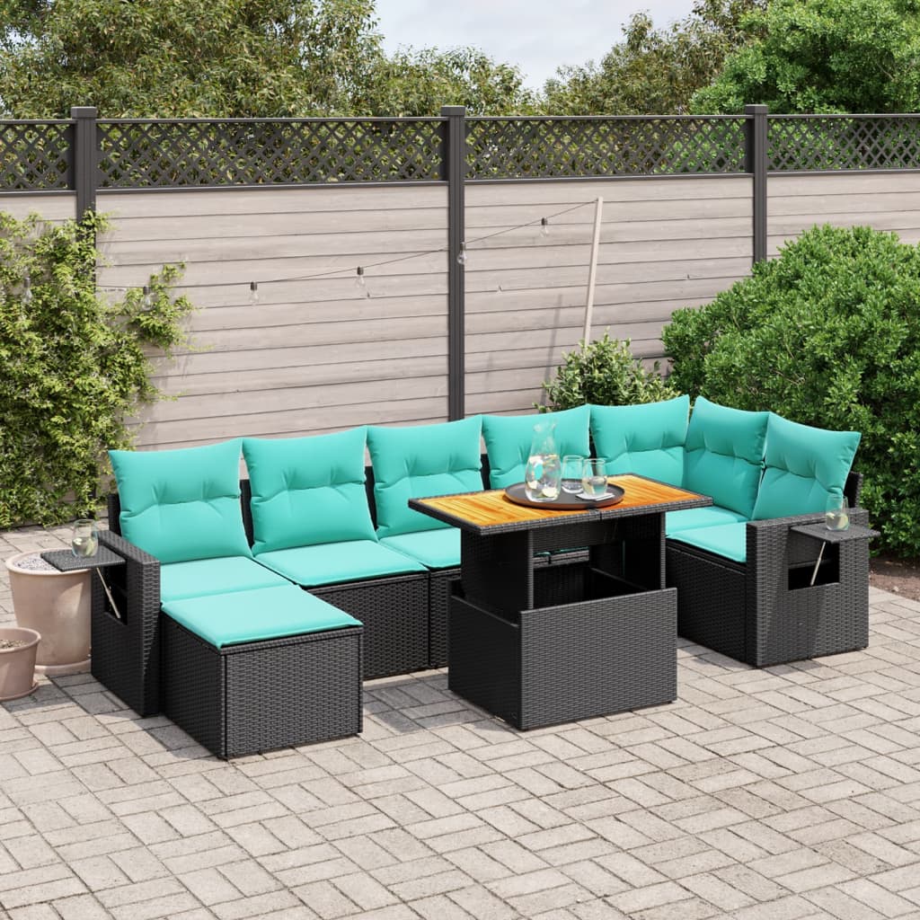 vidaXL Set canapele de grădină cu perne, 8 piese, negru, poliratan
