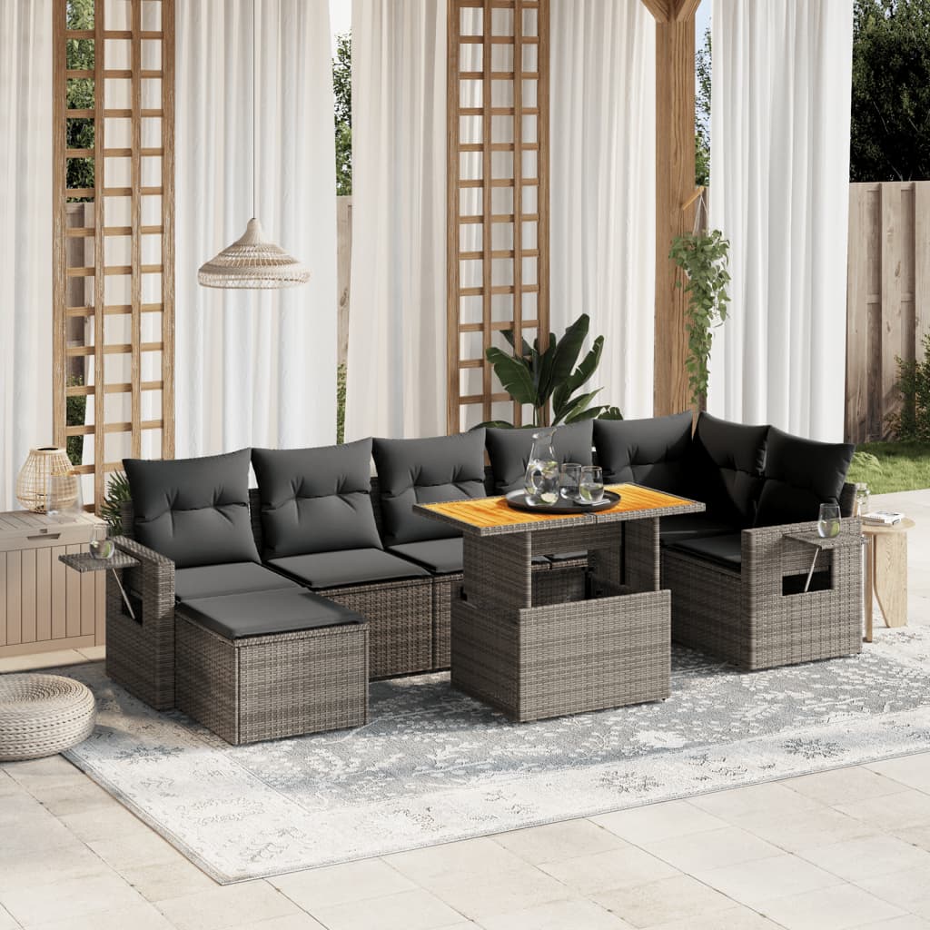 vidaXL 8-tlg. Garten-Sofagarnitur mit Kissen Grau Poly Rattan