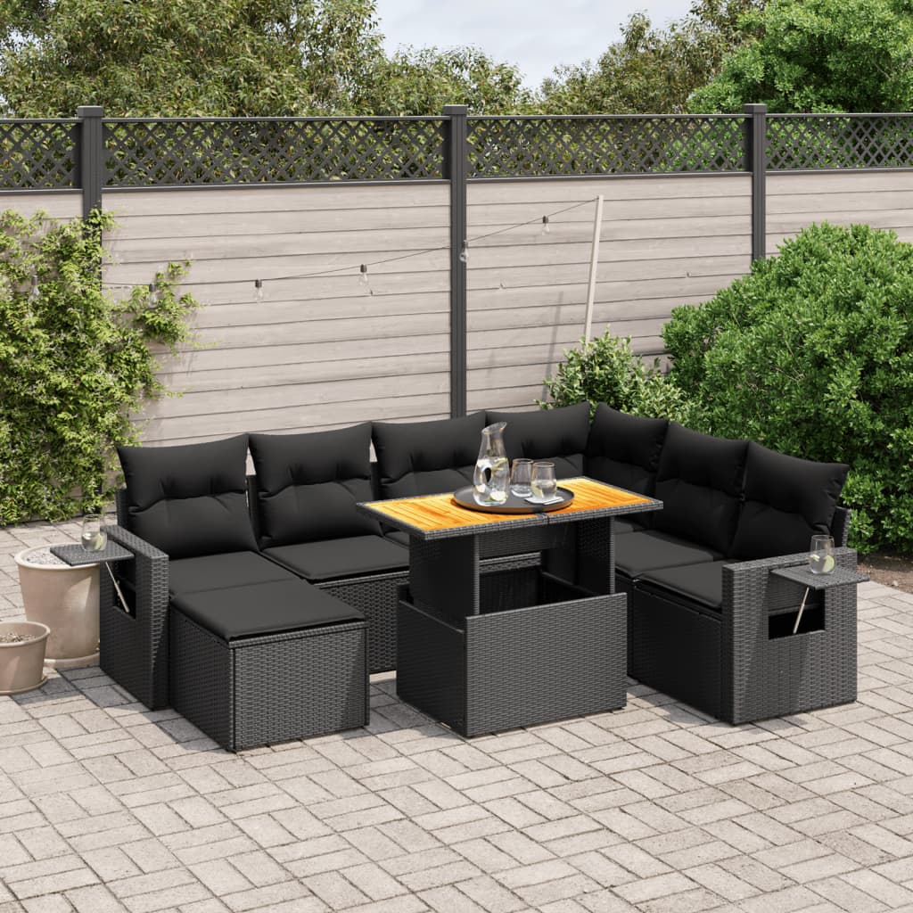 vidaXL 8-tlg. Garten-Sofagarnitur mit Kissen Schwarz Poly Rattan