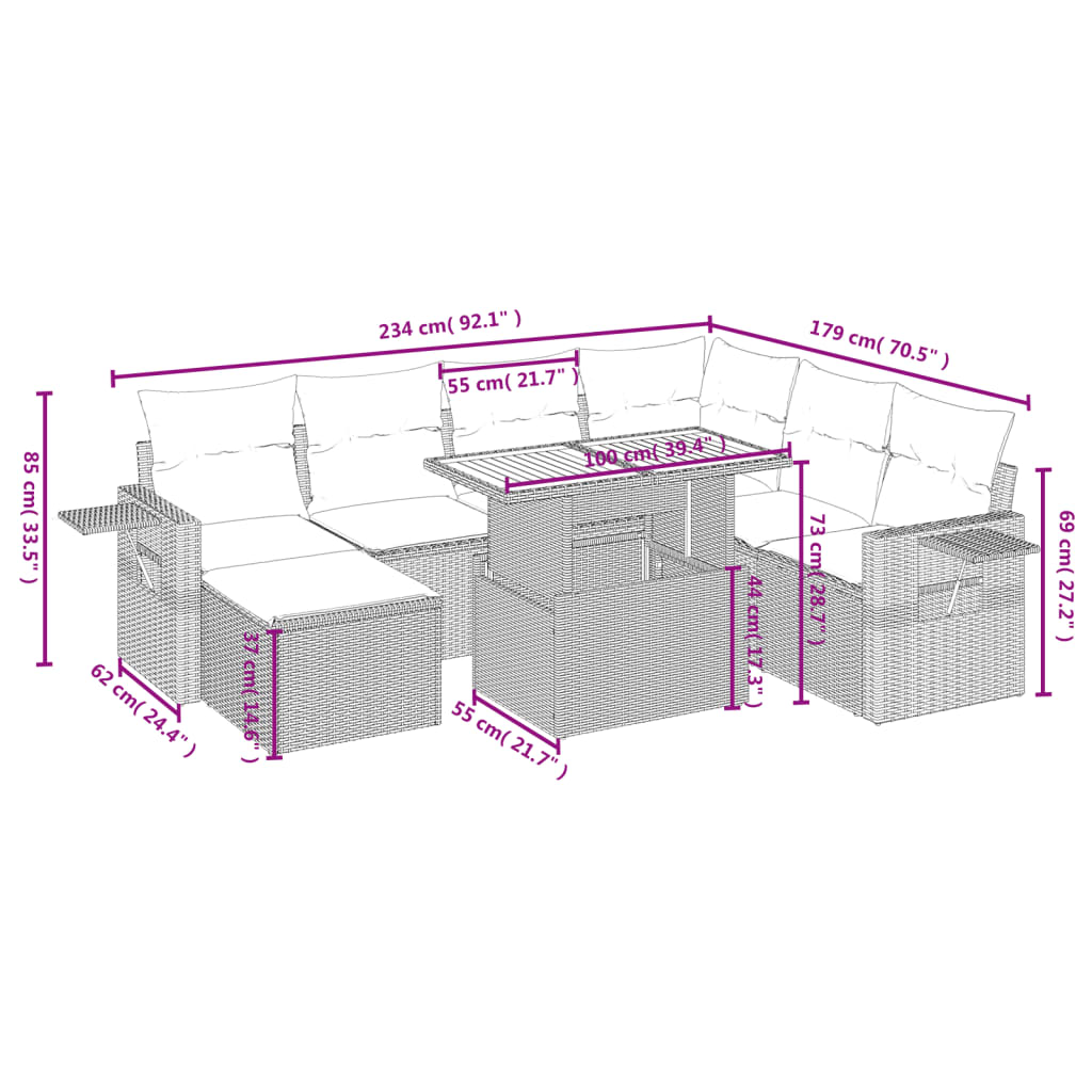 Set mobilier de grădină cu perne, 8 piese, negru, poliratan 3275716 - imagine 4