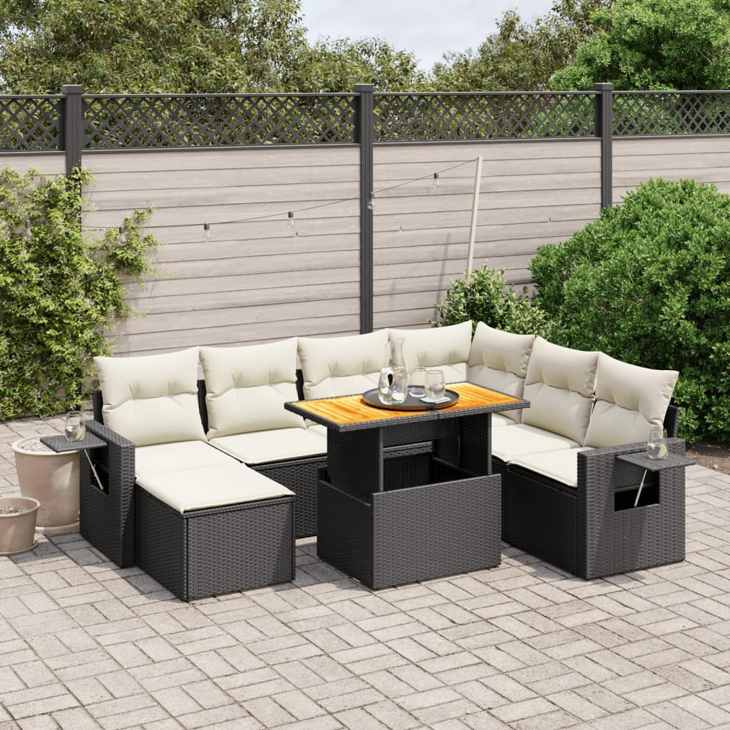 vidaXL 8-tlg. Garten-Sofagarnitur mit Kissen Schwarz Poly Rattan