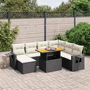 Vrtna sedežna garnitura 8-delna z blazinami črn poli ratan