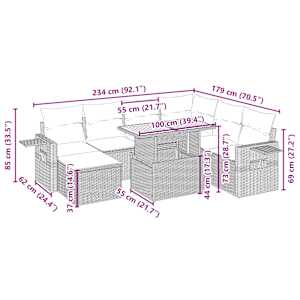 Vrtna sedežna garnitura 8-delna z blazinami bež poli ratan - slika 4