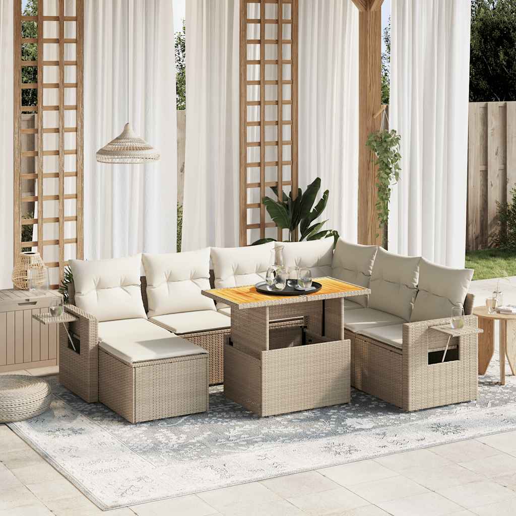 vidaXL 8-tlg. Garten-Sofagarnitur mit Kissen Beige Poly Rattan