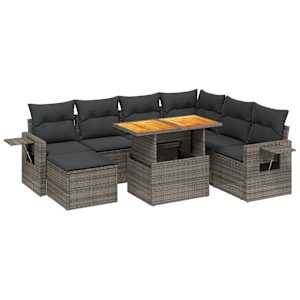 Vrtna sedežna garnitura 8-delna z blazinami siv poli ratan - slika 2