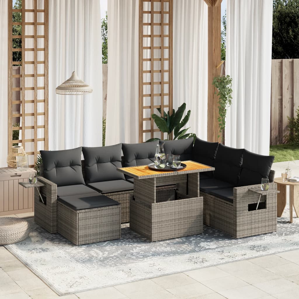 vidaXL 8-tlg. Garten-Sofagarnitur mit Kissen Grau Poly Rattan