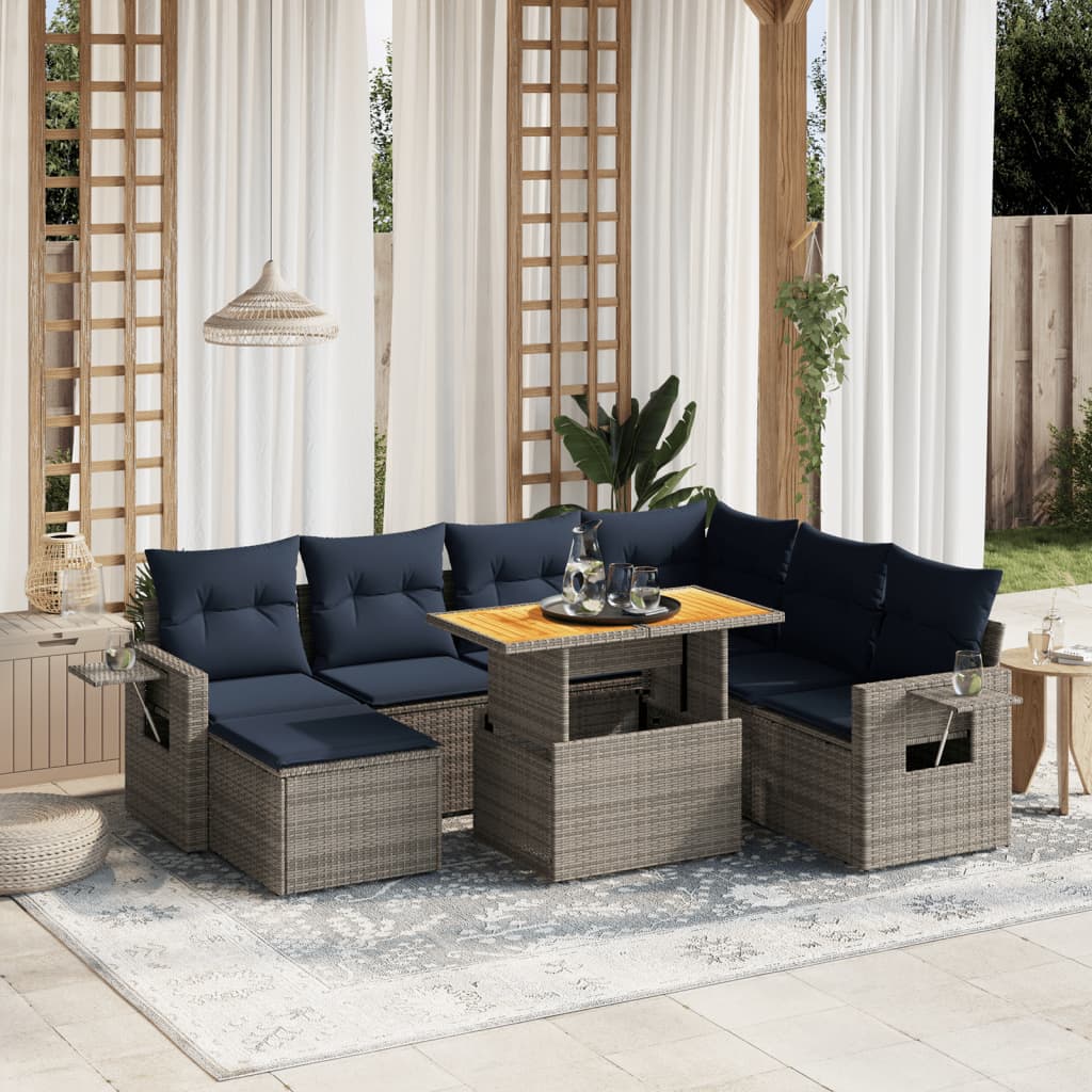 Set de sofás de jardín 8 pzas con cojines ratán sintético gris