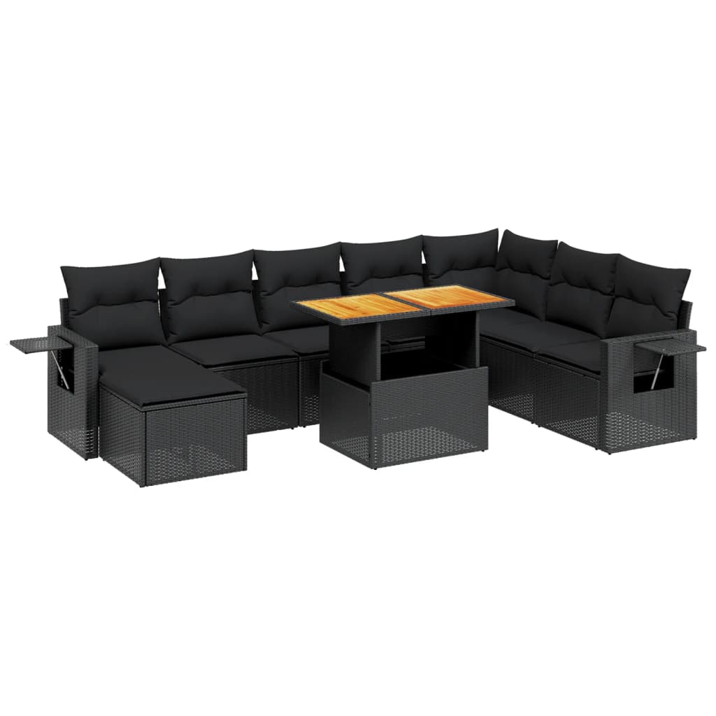 Thumbnail - vidaXL 9-tlg. Garten-Sofagarnitur mit Kissen Schwarz Poly Rattan