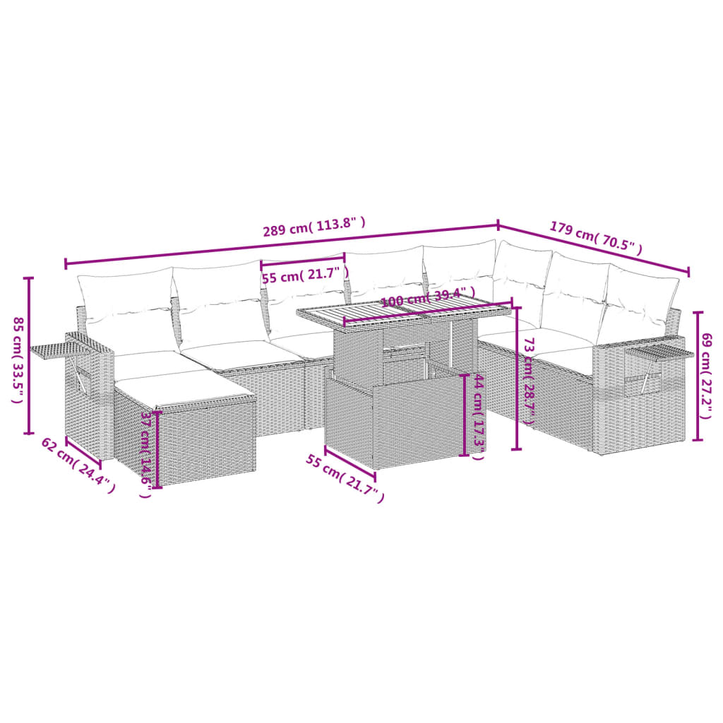 Set mobilier de grădină cu perne, 9 piese, negru, poliratan 3275737 - imagine 4
