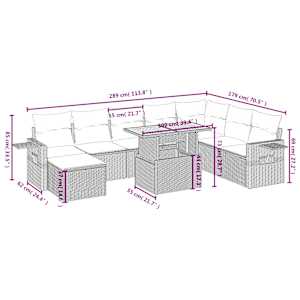 Vrtna garnitura 9-delna z blazinami bež poli ratan - slika 4