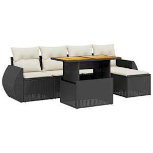 Vrtna sedežna garnitura 6-delna z blazinami črna poli ratan - slika 2