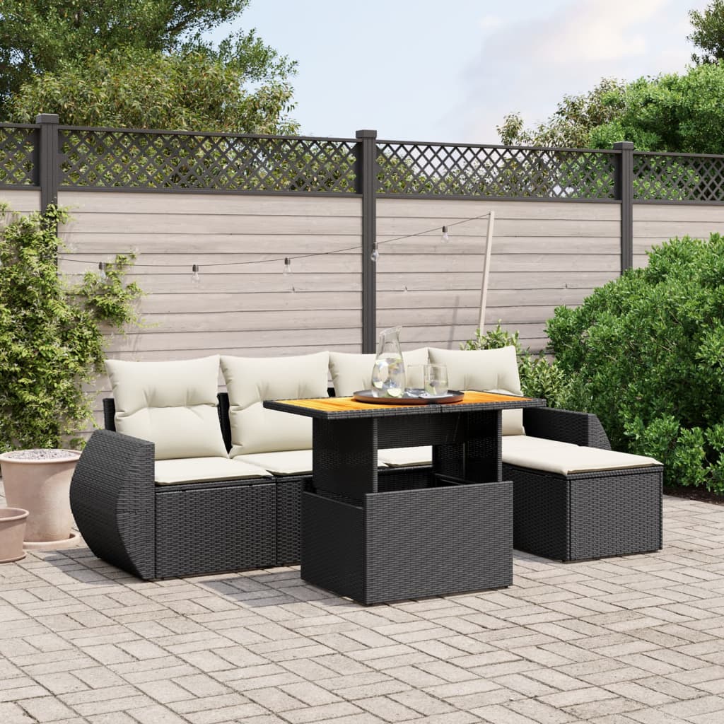 vidaXL 6-tlg. Garten-Sofagarnitur mit Kissen Schwarz Poly Rattan