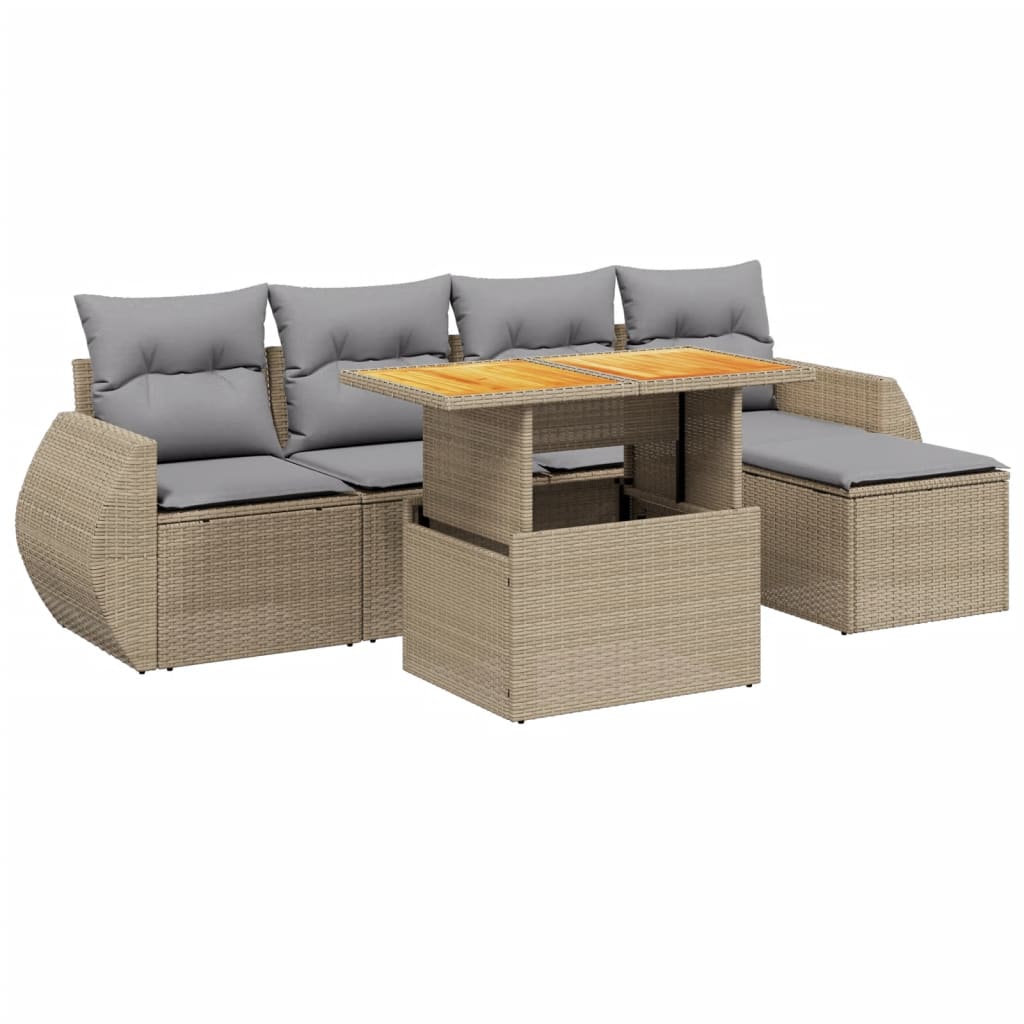 Thumbnail - vidaXL 6-tlg. Garten-Sofagarnitur mit Kissen Beige Poly Rattan
