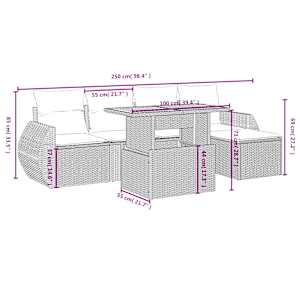 Vrtna sedežna garnitura 6-delna z blazinami bež poli ratan - slika 4