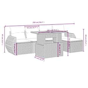 Vrtna sedežna garnitura 6-delna z blazinami siv poli ratan - slika 4