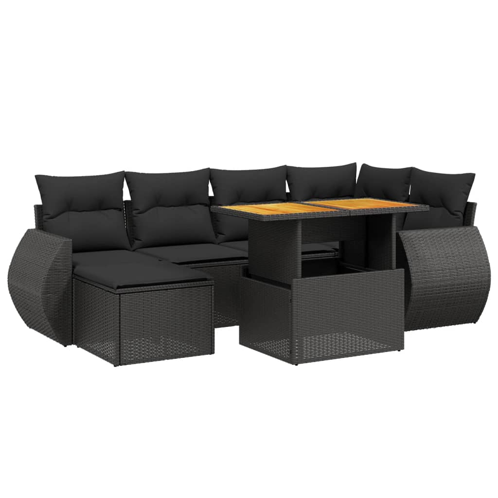 Thumbnail - vidaXL 7-tlg. Garten-Sofagarnitur mit Kissen Schwarz Poly Rattan
