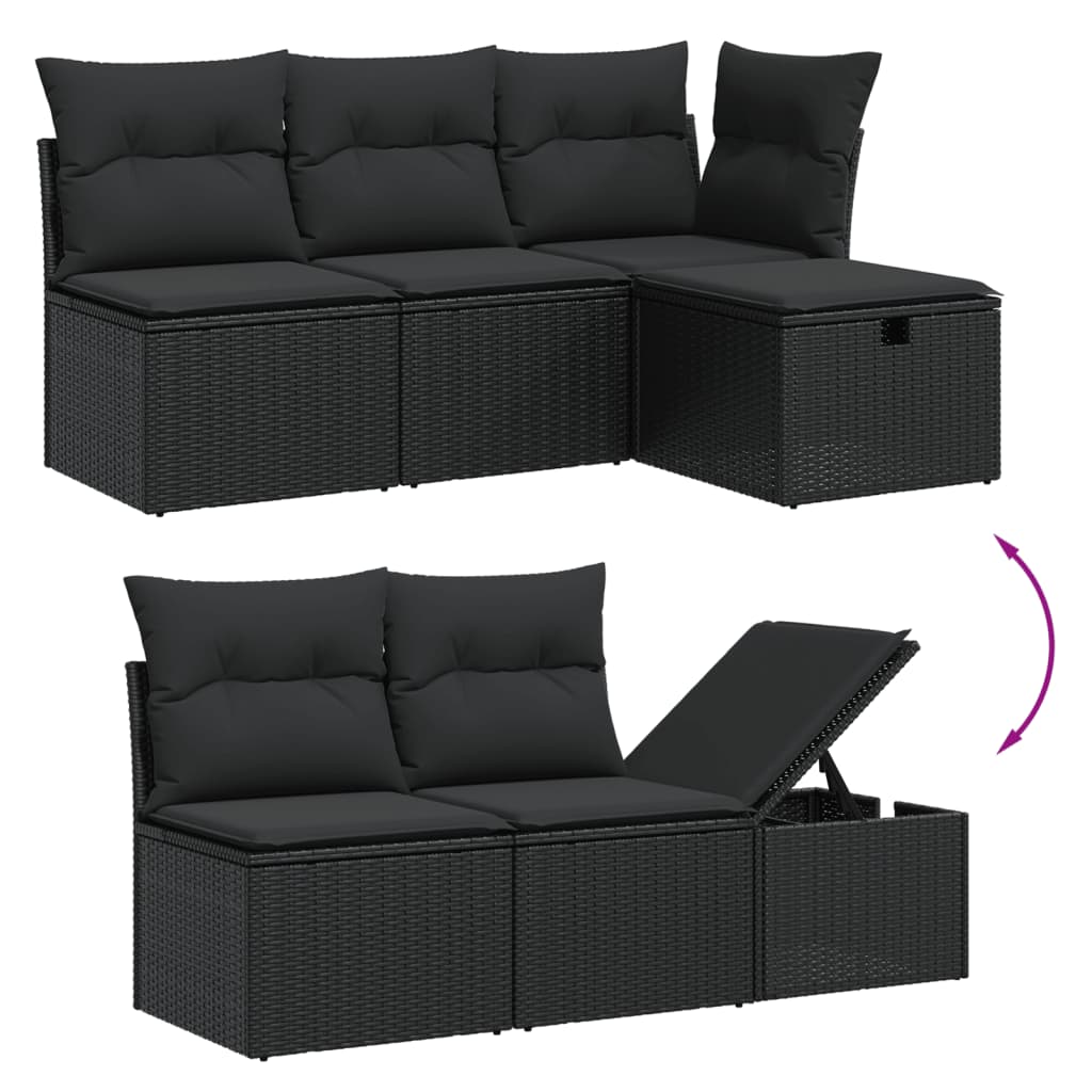 vidaXL 7-delige Loungeset met kussens poly rattan zwart afbeelding