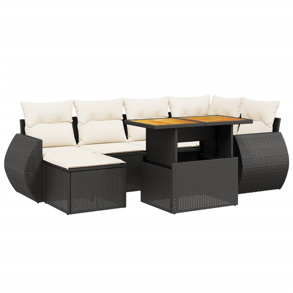 Thumbnail - vidaXL 7-tlg. Garten-Sofagarnitur mit Kissen Schwarz Poly Rattan