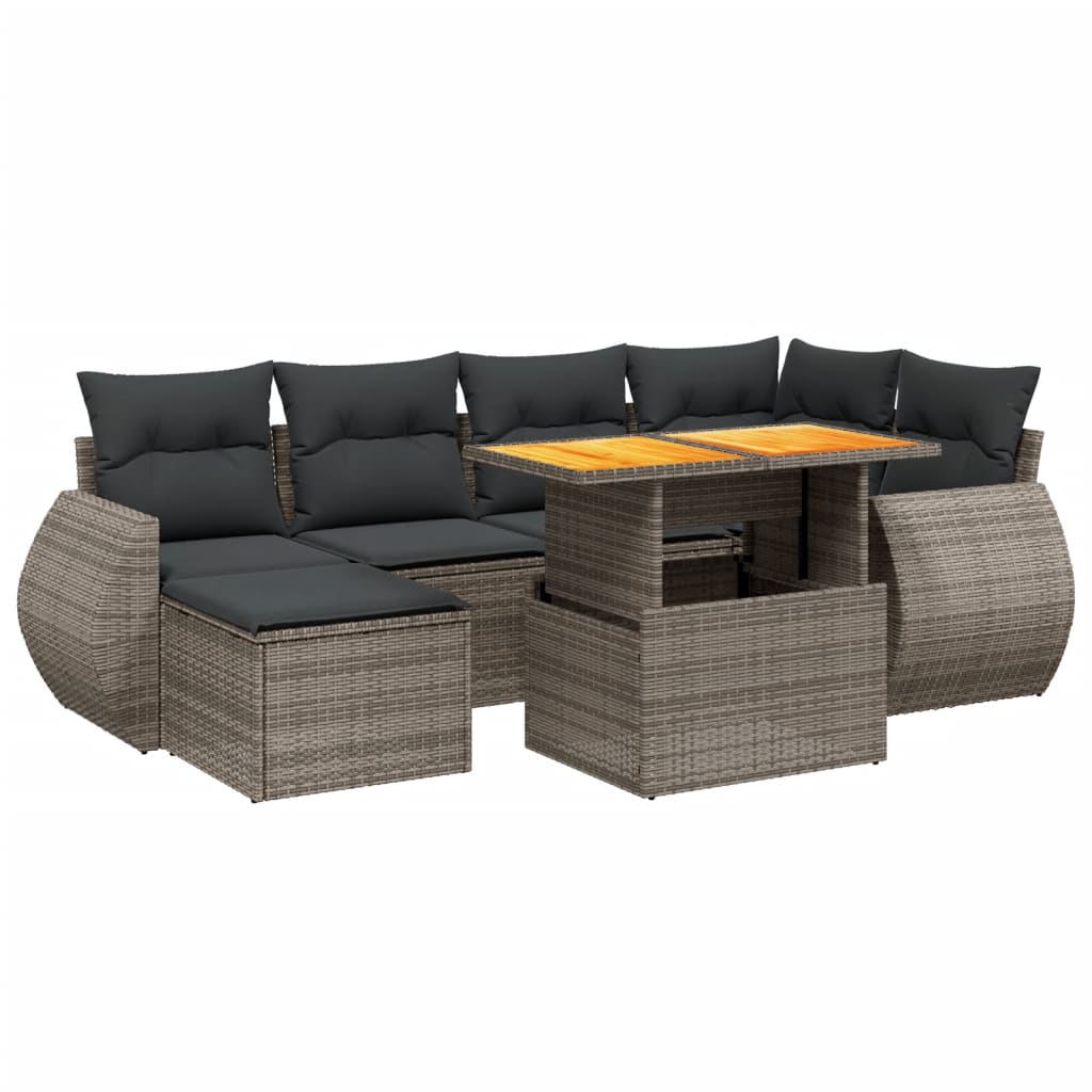 Thumbnail - vidaXL 7-tlg. Garten-Sofagarnitur mit Kissen Grau Poly Rattan