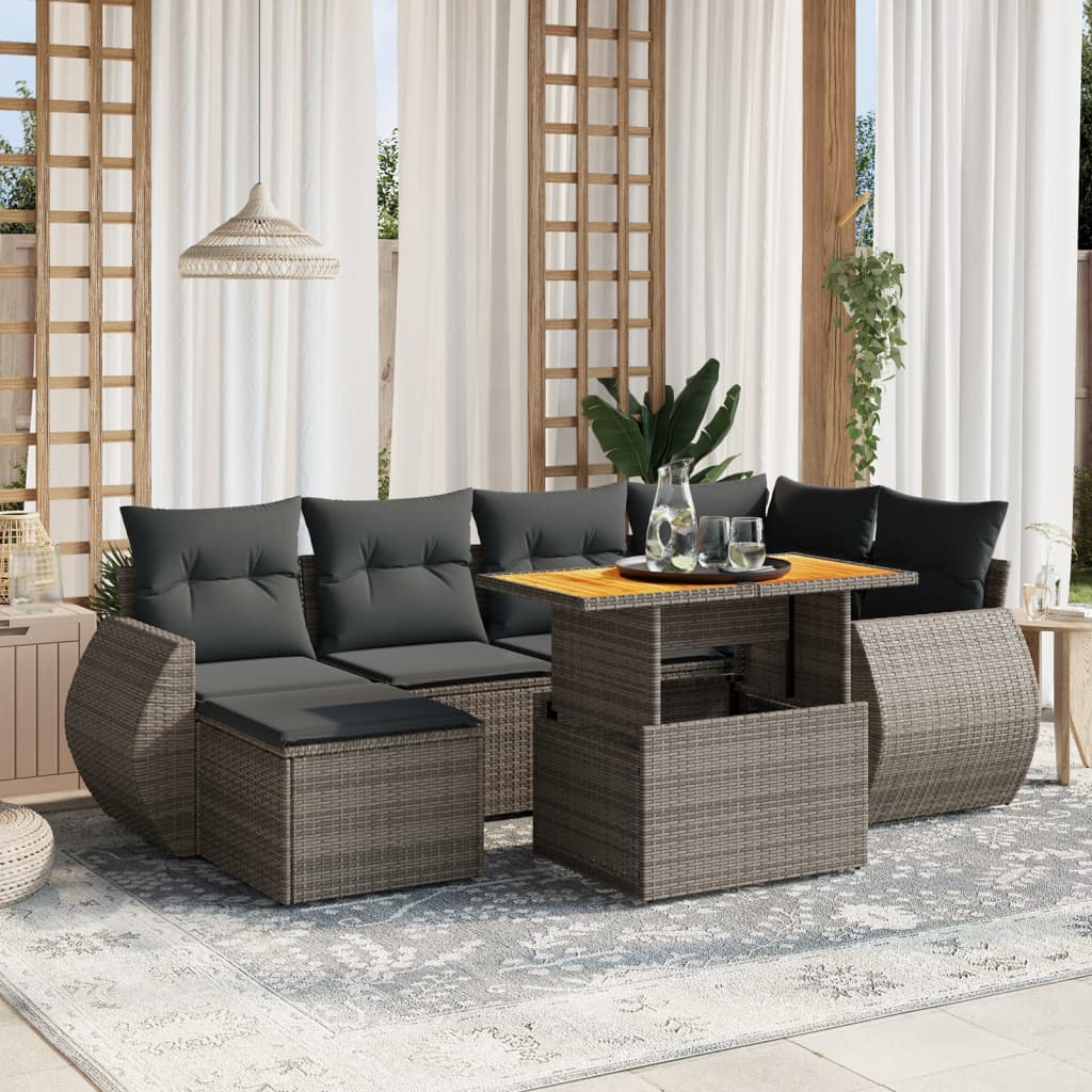 vidaXL 7-tlg. Garten-Sofagarnitur mit Kissen Grau Poly Rattan