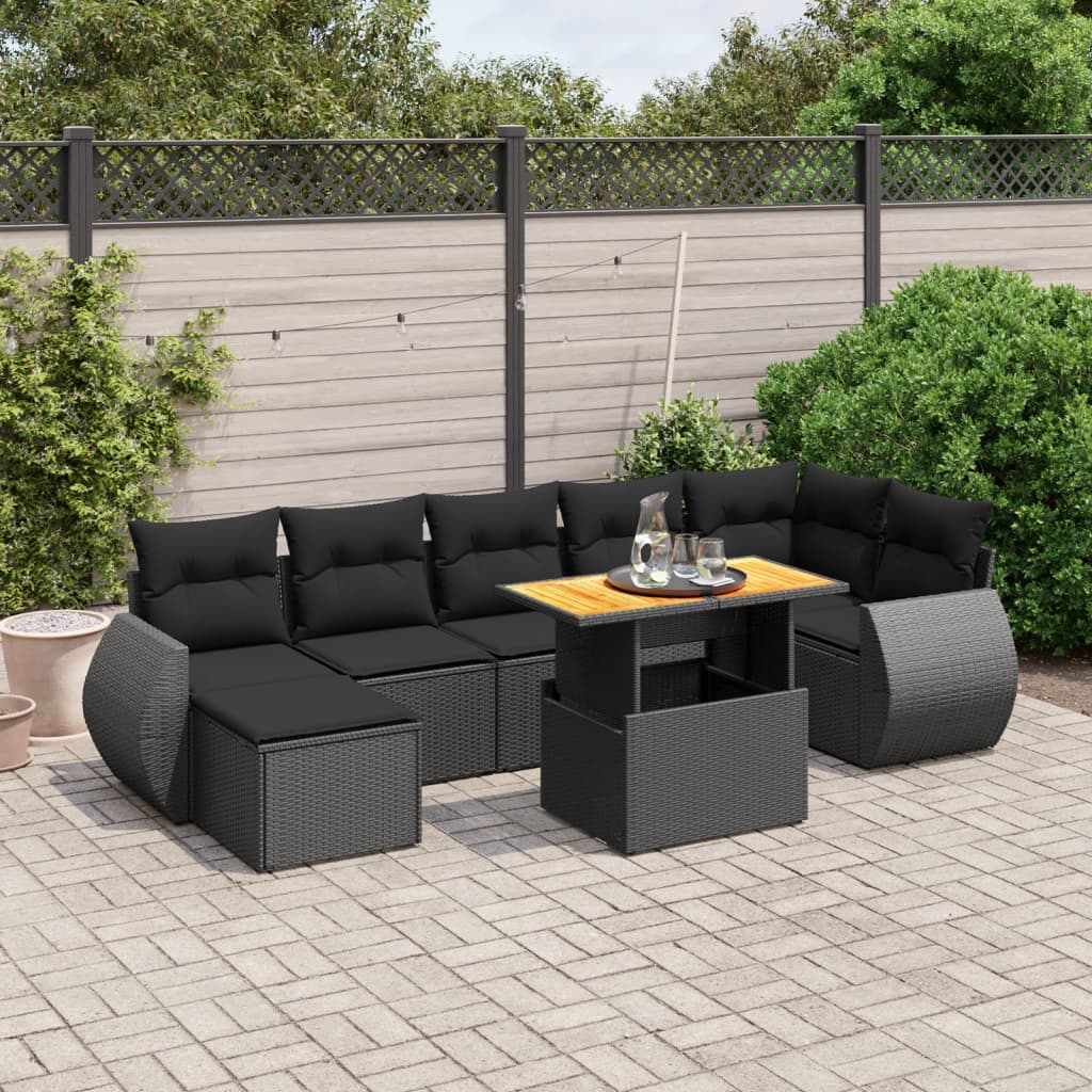 vidaXL 8-tlg. Garten-Sofagarnitur mit Kissen Schwarz Poly Rattan