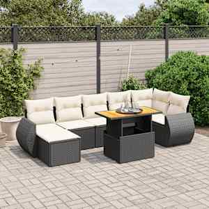 Vrtna sedežna garnitura 8-delna z blazinami črn poli ratan